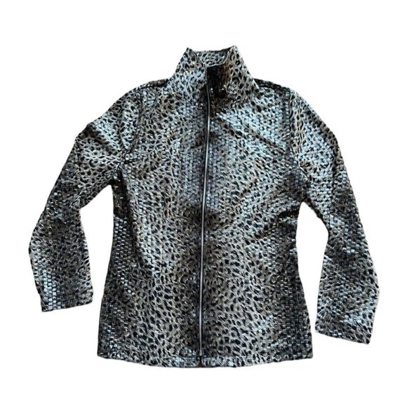 Misook Jackets & Blazers - Exclusively Misook Leopard Paillette Zip Up Jacket